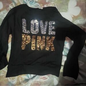 PINK Victoria's Secret Black Long Sleeve Shirt with Sequin Detail